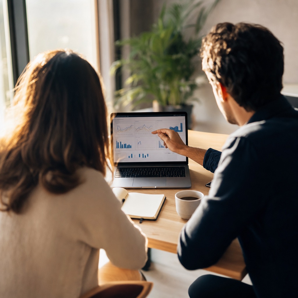 Analyse des courbes de performance d'une campagne publicitaire sur un ordinateur portable